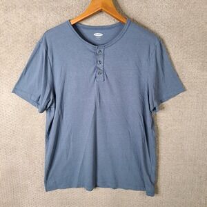 Old Navy Shirt Mens XL Blue Soft Washed Henley Cotton Blend Short Sleeve